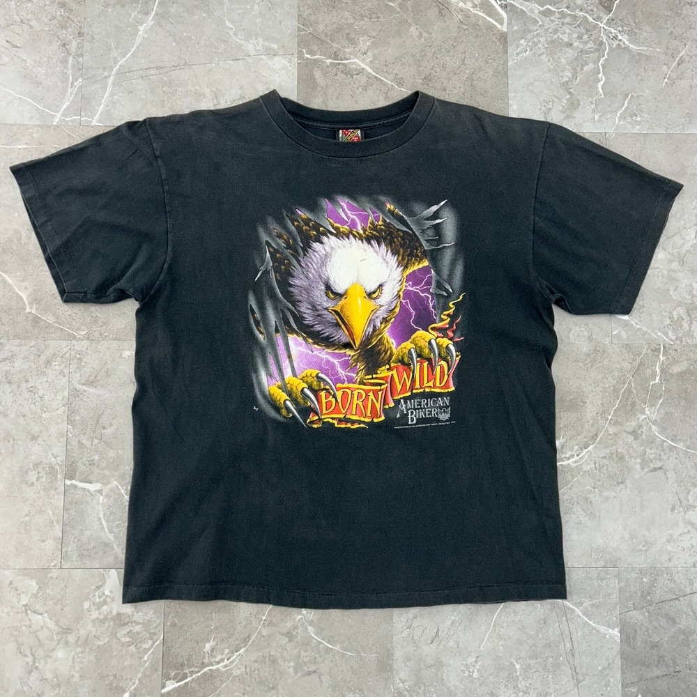 Vintage 3D Emblem Born To Be Wild Biker Graphic Tee Mens XL Lightning Eagle